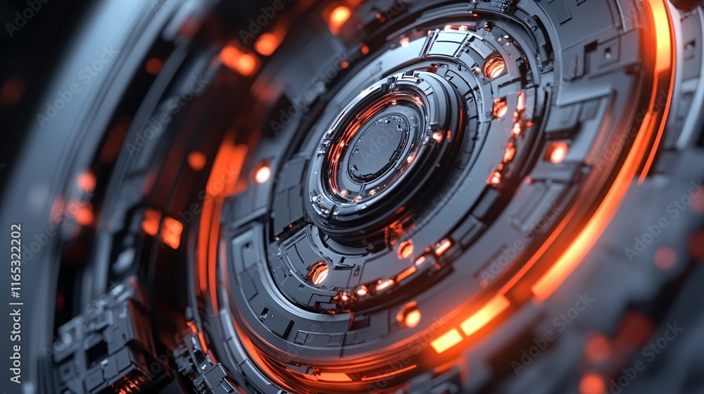 Aufkleber futuristic circular mechanism rotating with orange lights