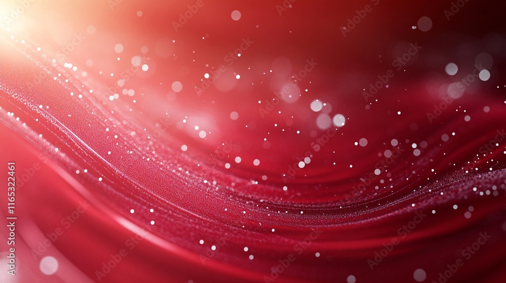 Poster abstract red background flowing with light particles and bokeh effect