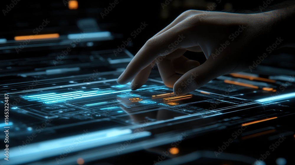 Aufkleber futuristic hand interaction with transparent digital interface technology display