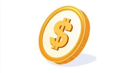 Fototapeta premium Golden Coin with Dollar Sign Symbolizing Wealth and Prosperity, Isolated on a White Background, Representing Financial Success and Investment Opportunities in a Modern Economy