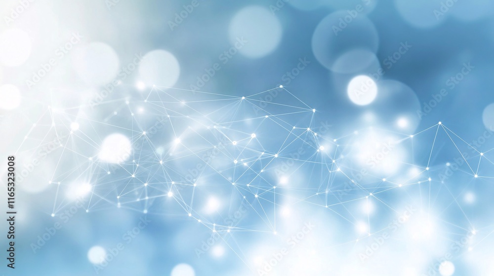 Poster Abstract network connecting points of light in blue background