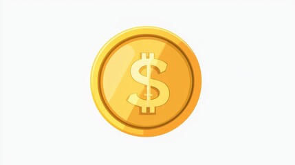 Obraz premium Shiny Golden Coin with Dollar Symbol Centered on Light Background for Financial Concepts, Investment Themes, and Economic Illustrations in Digital and Print Media