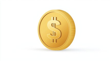 Obraz premium Realistic gold coin with dollar sign on white background highlighting wealth, finance, investment, and currency concepts for use in various financial themes and projects