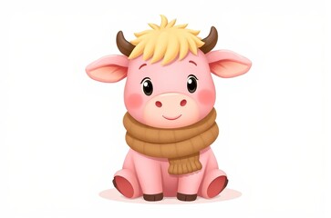 Obraz premium cartoon cow with a scarf sitting on the ground