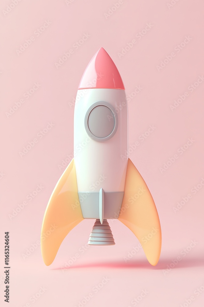 Aufkleber 3d-rendered minimalist rocket icon in soft pastel tones with subtle gradients and ample negative spa