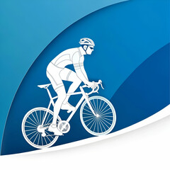 Fototapeta premium cyclist side view white silhouette on a blue back