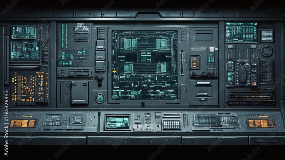Poster Futuristic control panel showing complex data analysis in a spaceship cockpit