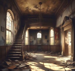 Obraz premium Illustration of abandoned house interior.