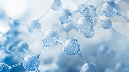 Transparent molecules forming a crystalline structure in blue background