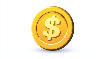 Fototapeta premium Golden coin with dollar sign symbolizing wealth, prosperity, and finance on a clean white background, ideal for financial concepts and currency themes in various projects.