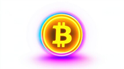 Obraz premium Bright Bitcoin Symbol with Radiant Neon Glow Representing Cryptocurrency, Digital Currency Innovation, and Financial Technology in a Modern Design Aesthetic