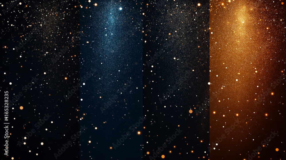 Poster cosmic tapestry: three distinct celestial streams, each a mesmerizing blend of deep blue, luminous g