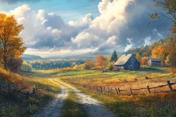 autumn landscape with a house