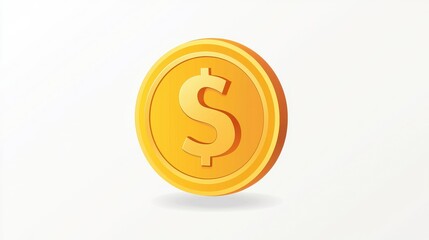 A Bright Golden Coin with Dollar Sign Floating on a White Background Ideal for Financial Concepts and Economic Themes in Stock Photography