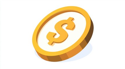 Obraz premium Bright Gold Coin with Dollar Symbol on a White Background, Representing Wealth, Finance, and Investment Concepts in a Modern Style