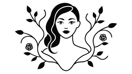 Abstract Female Face with Floral Elements