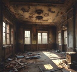 Fototapeta premium Illustration of abandoned house interior.