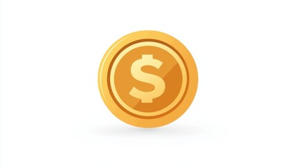 A shiny gold coin featuring a dollar symbol on a minimalist white background, representing wealth, finance, investment, and prosperity in a digital or graphic design format.