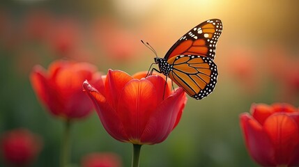 Butterfly On Red Tulip
