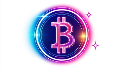 Fototapeta premium Colorful Neon Bitcoin Logo Signifying Digital Currency and Cryptocurrency Investment in Modern Finance and Technology with Bright Effects and Glow
