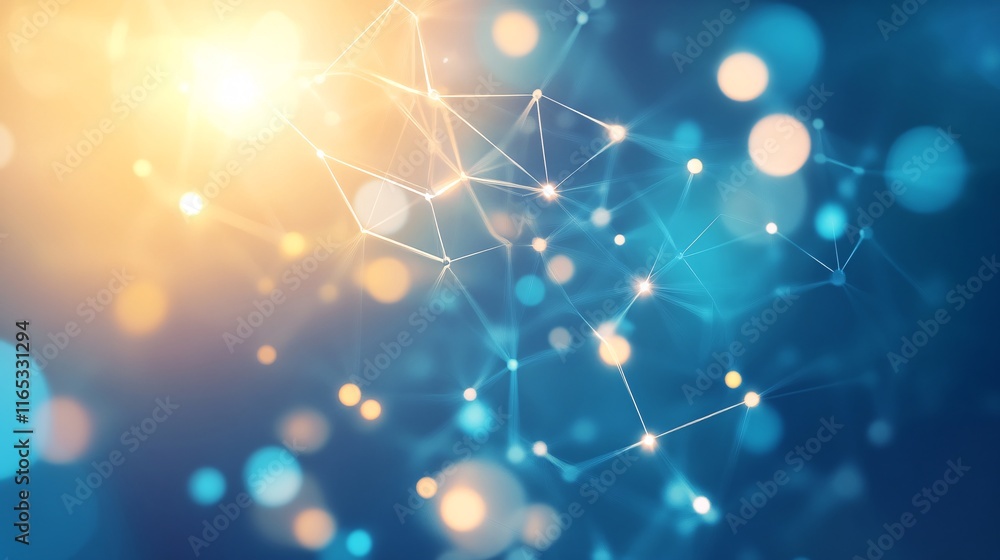 Aufkleber Futuristic plexus network connecting glowing dots with light rays