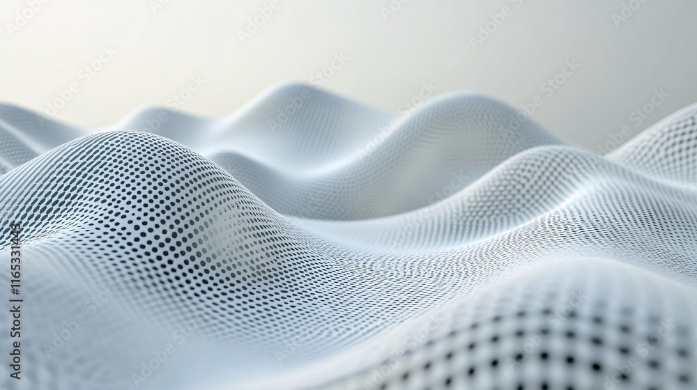 Poster Abstract white wavy mesh pattern creating a futuristic landscape