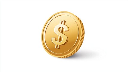 Golden Coin with Dollar Sign Depicts Wealth and Prosperity in Finance, Business, and Investment Themes, Ideal for Economic Illustrations and Marketing Materials