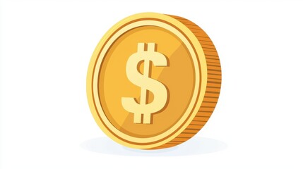 Fototapeta premium Golden Dollar Coin Illustration for Financial Concepts, Investment Motivation, and Currency Representation in Modern Vector Style on White Background
