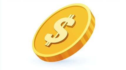 Obraz premium Golden Coin With Dollar Symbol Floating Above White Background Conveying Wealth, Currency, Finance, Investment, and Economic Prosperity in a Modern Visual Style