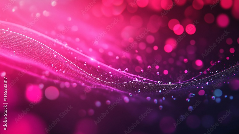 Poster abstract pink and purple particles flowing background with bokeh effect