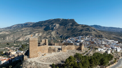 vista aérea del castillo del municipio de la Guardia de Jaén, Andalucía