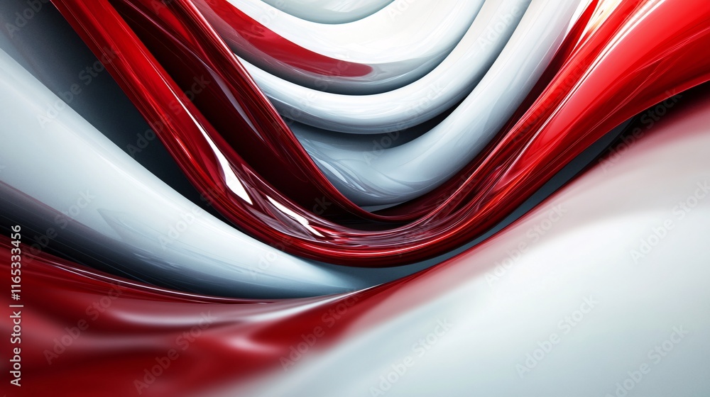 Poster Red and white abstract lines flowing and creating a dynamic composition