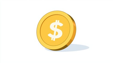 Obraz premium Bright Golden Coin with Dollar Sign Overlay on a White Background Representing Wealth, Finance, Investment, and Currency for Creative Projects
