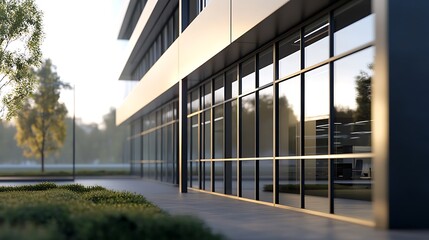 Sleek Office Building Featuring Minimalist Design and Expansive Glass Windows