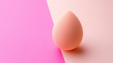 Fototapeta premium Makeup Sponge on Dual Color Background in Soft Pastel Shades for Beauty Concept