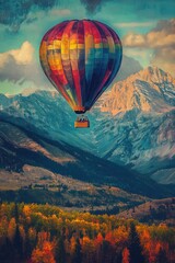 Fototapeta premium Hot Air Balloon Over Mountain Range