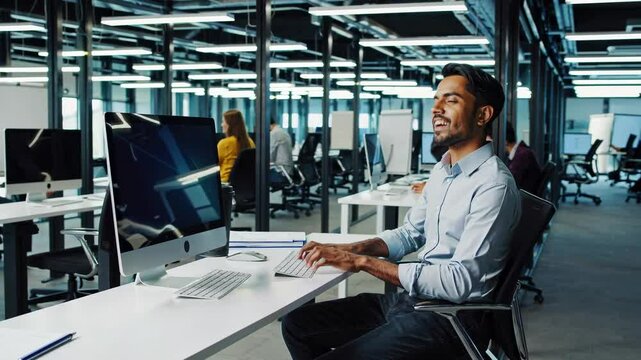 Office workers engaged in collaborative tasks in a modern workspace in the city
