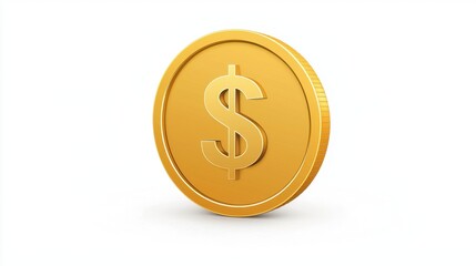 Obraz premium Golden coin with a dollar symbol standing upright, symbolizing wealth, finance, investment, and currency in a bright and minimalistic setting.
