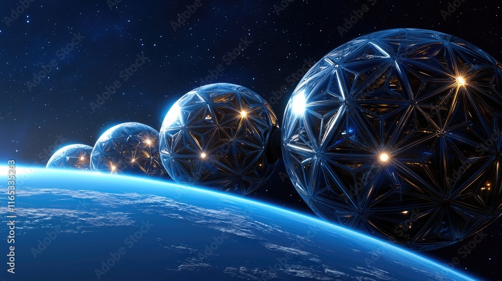 Poster exploration of futuristic planetary structures outer space digital art cosmic environment aerial vie