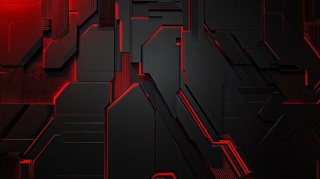 Futuristic black panels glowing red creating modern abstract background
