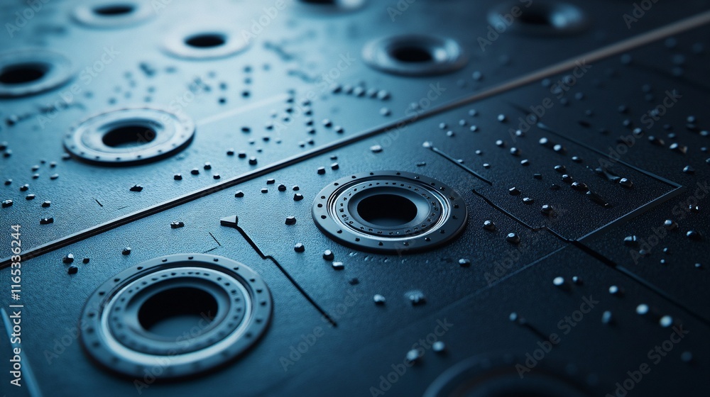 Poster futuristic metallic surface showing engineering and technology with water droplets