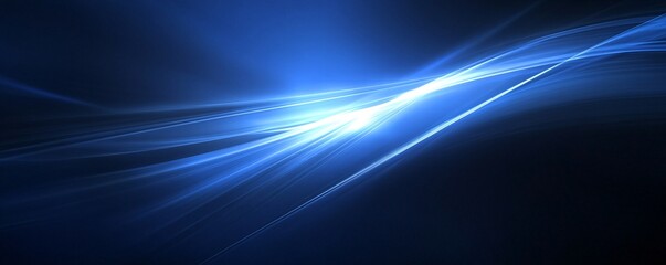 Abstract blue light beams flowing across dark background