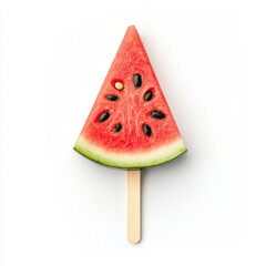 Refreshing Watermelon Slice on Wooden Stick Creating Colorful and Fun Summer Treat for Hot Days and Enjoyment, Perfect for Deserts in Summer Celebrations