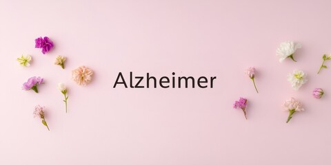 Fototapeta premium Alzheimer's awareness with beautiful floral arrangement on pastel pink background