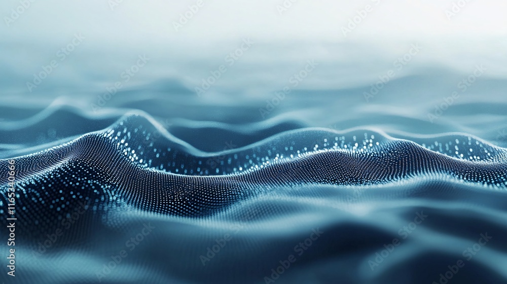 Poster abstract blue particles wave flowing under light source