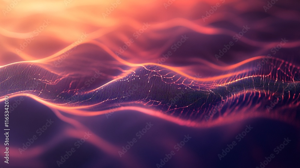 Poster Abstract red orange wave pattern background flowing digital data grid network connection