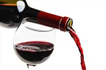 Pouring Red Wine from Bottle into Glass Showing Rich Color and Reflection