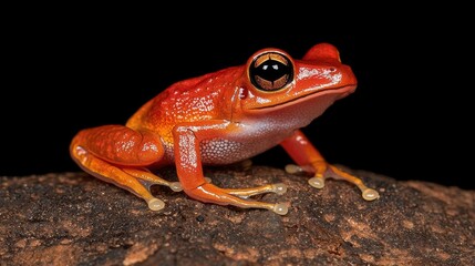 Vibrant red frog in natural habitat close-up photography exotic environment macro viewpoint wildlife concept