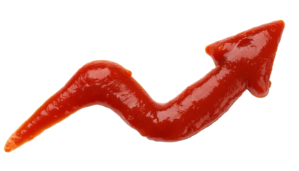 red ketchup splash forming upward arrow shape on isolated background
