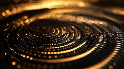Golden particles rotating in a dark spiral creating a luxurious background